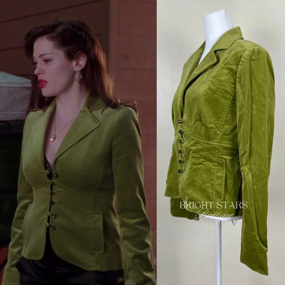 Rare Green Blazer Jacket ASO Paige Matthews Charmed Faux Velvet Vintage 10 - Picture 3 of 9